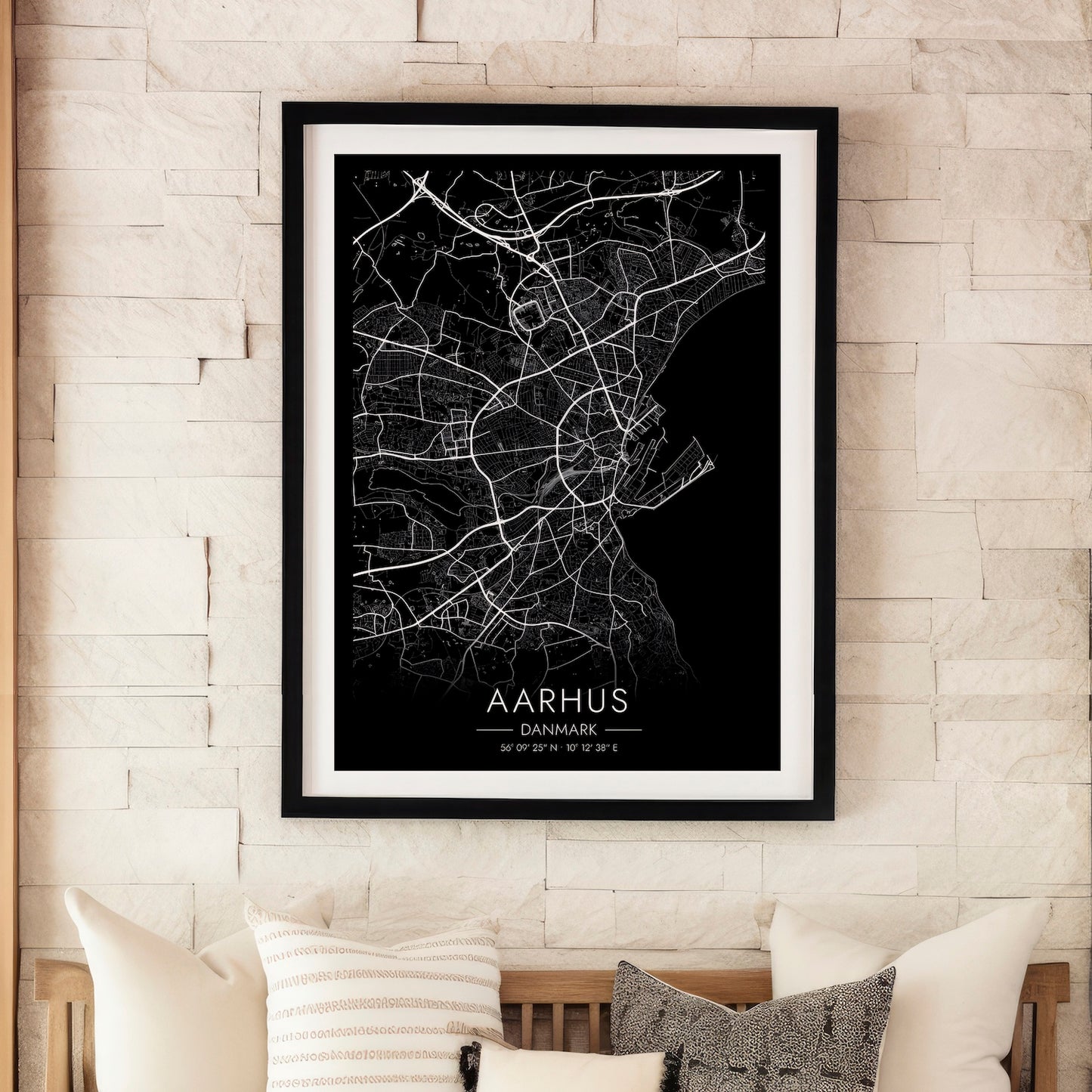 Aarhus black map poster