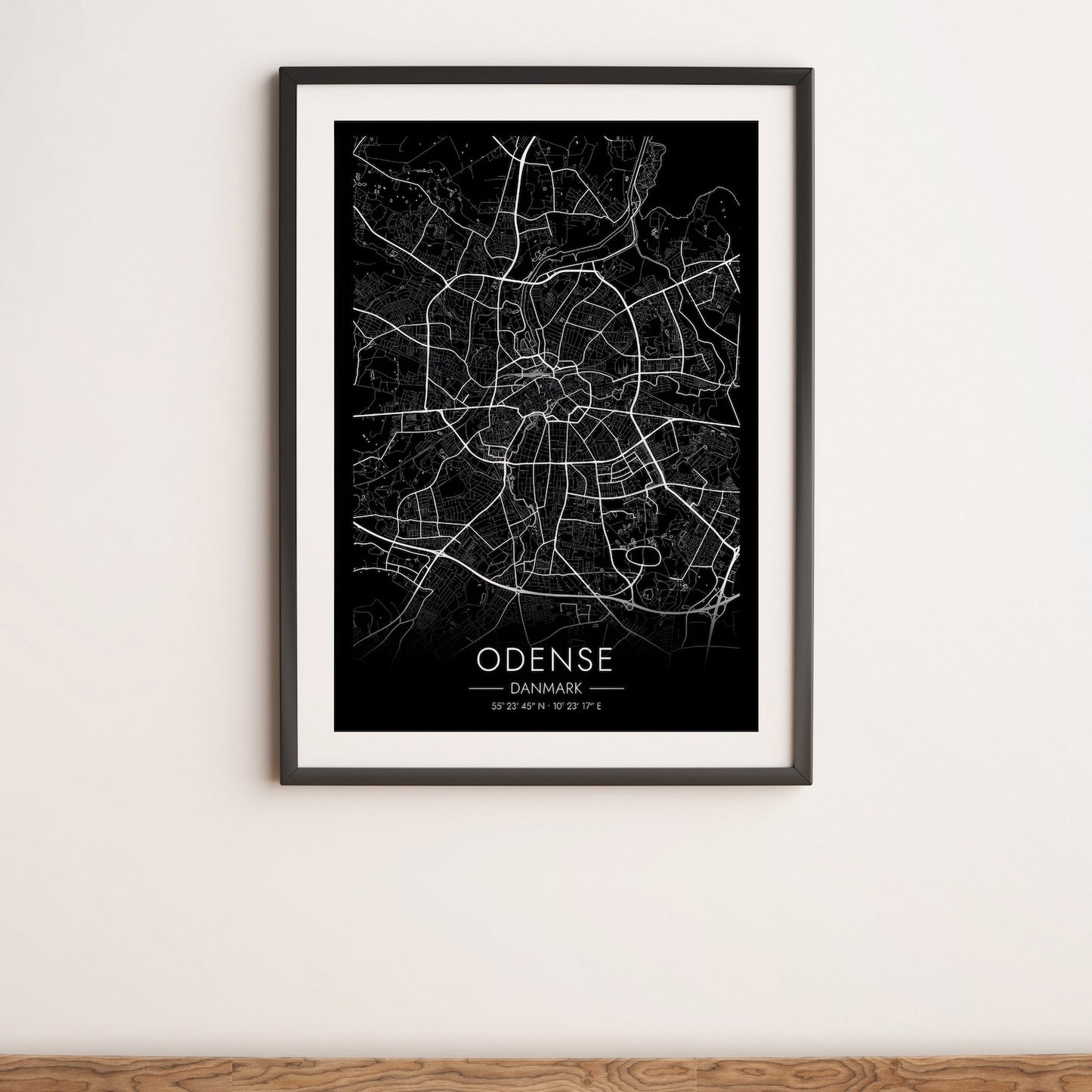 Odense black map poster